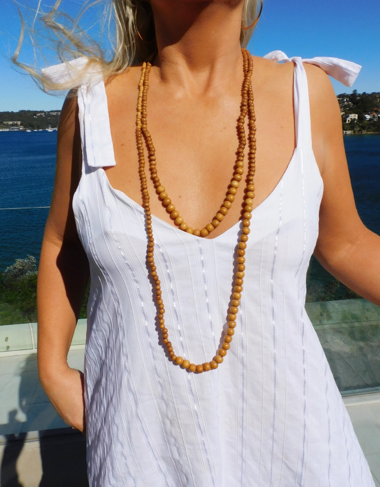 VINTAGE Resort Chic Shoulder Baring Tie-up Straps Summer Fun Dress