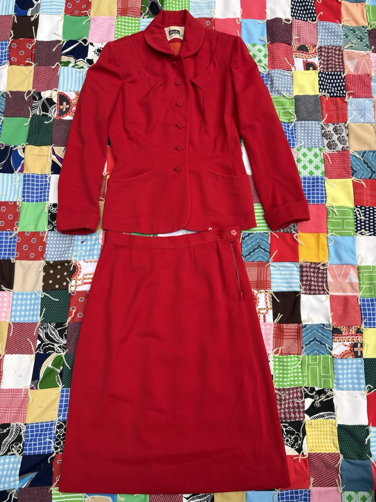 1960s Betty Rose Red Coat & Skirt Set Women’s Vintage