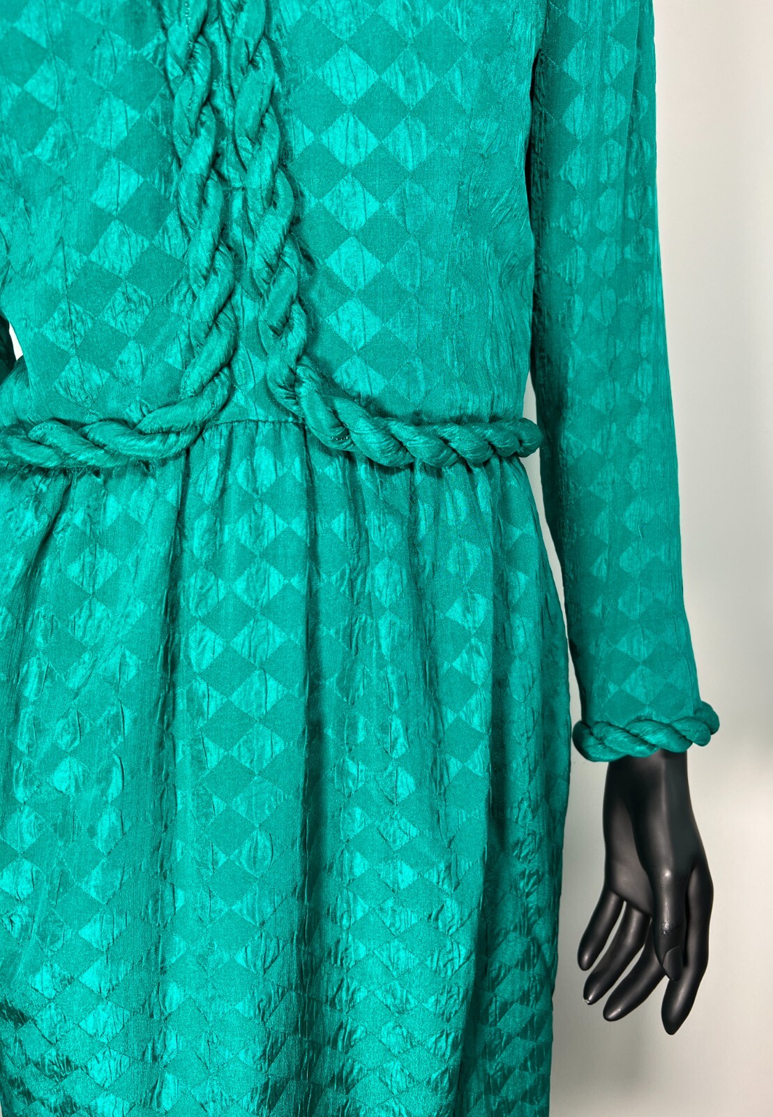 Vintage 1980’s Stanley Platos Green Silk Braided Dress