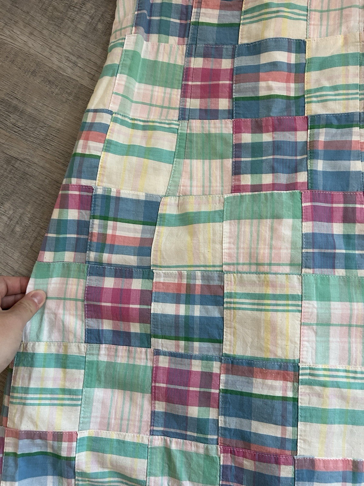 Vintage 90s Cleve Patchwork Madras Plaid Cotton Mini Dress Preppy Size 6
