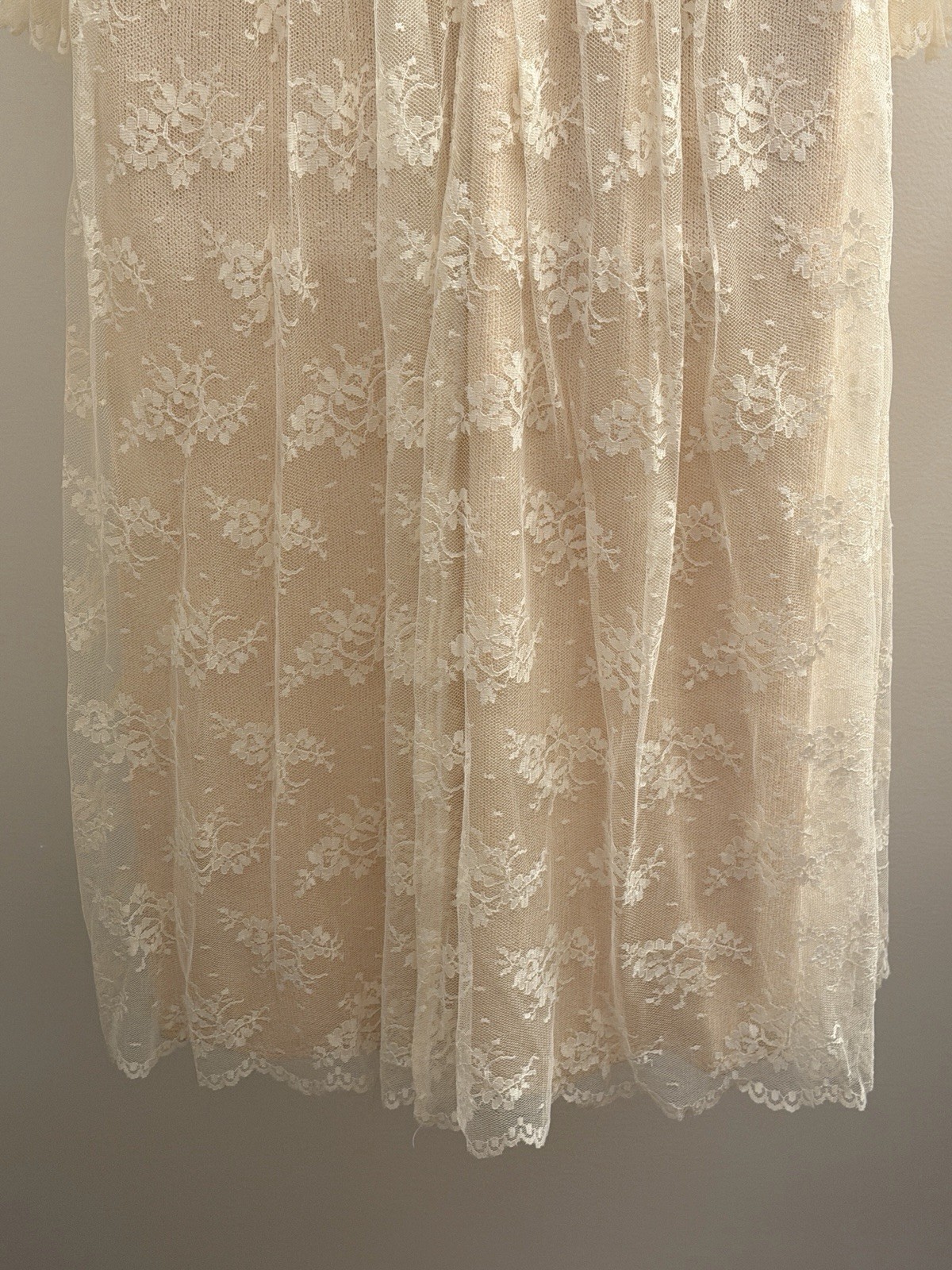 PAT SANDLER FOR WELLMORE VINTAGE PINK SANTANA KNIT IVORY LACE DRESS 8 MEDIUM M