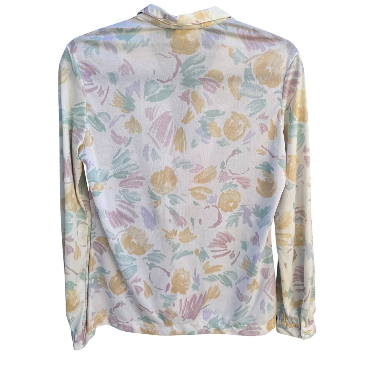 Panther Vintage 70s Pastel Floral Cottagecore Blouse Soft Girl Romantic White L