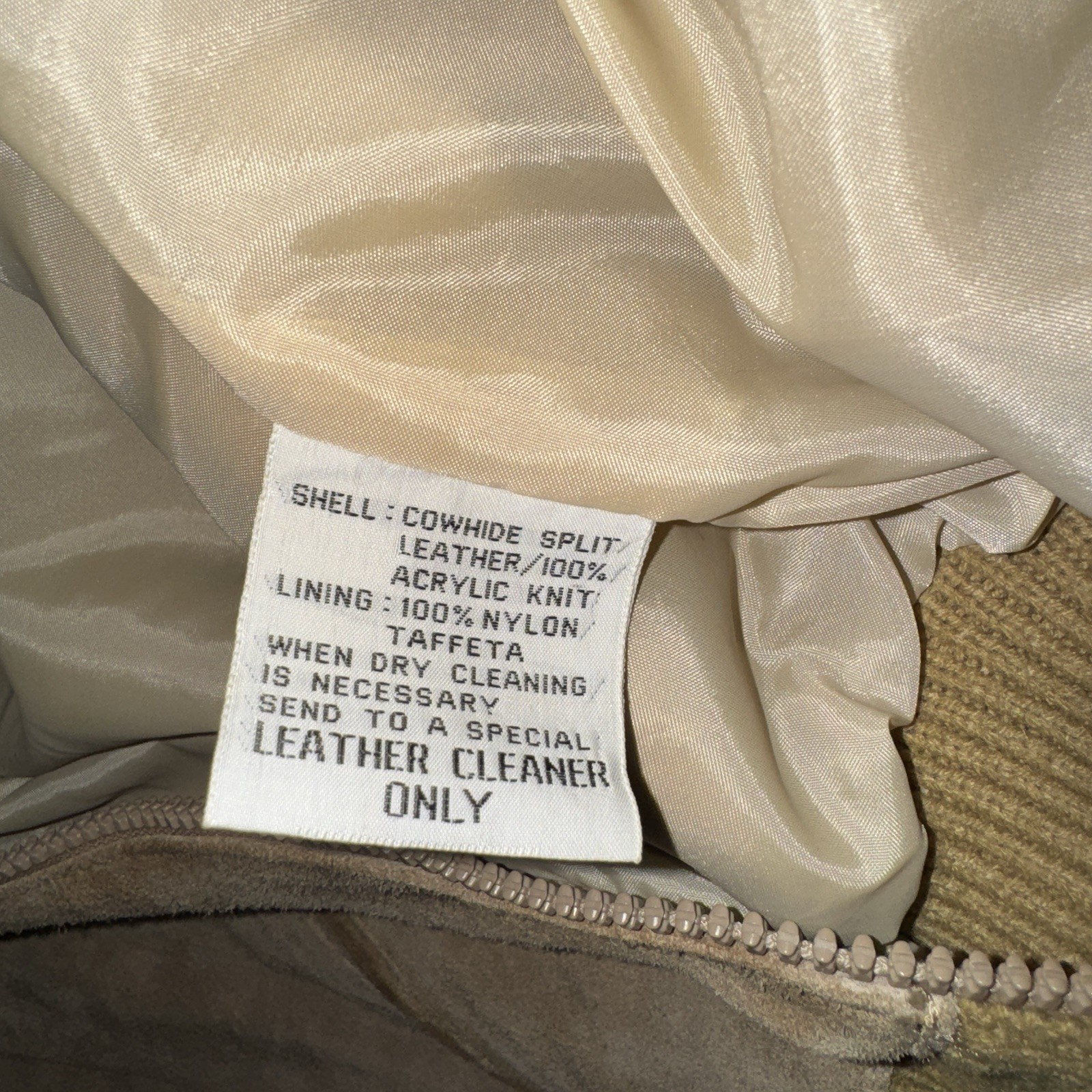 1970s JCPenny Beige/Yellow Cowhide Split Leather Bomber Women’s XL VTG YKK