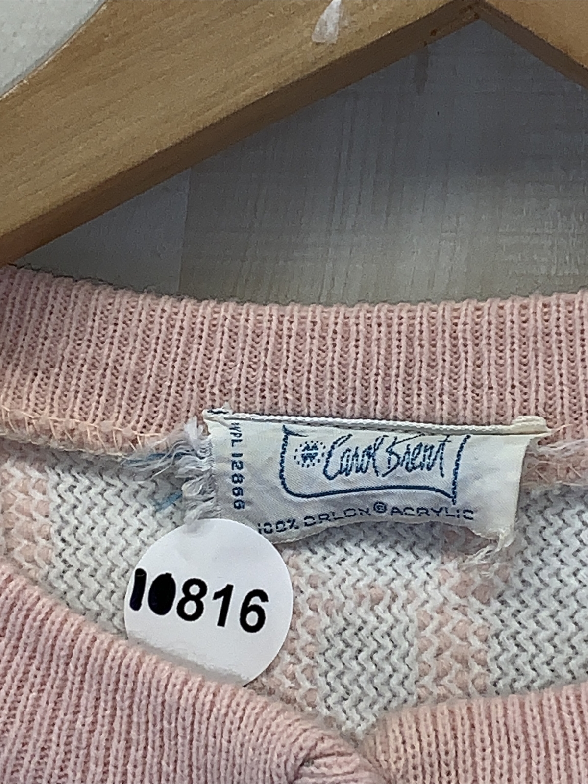 Vintage 1950-60s Carol Brent Pink/White 3/4 Sleeve Knit Womens Cardigan-10816