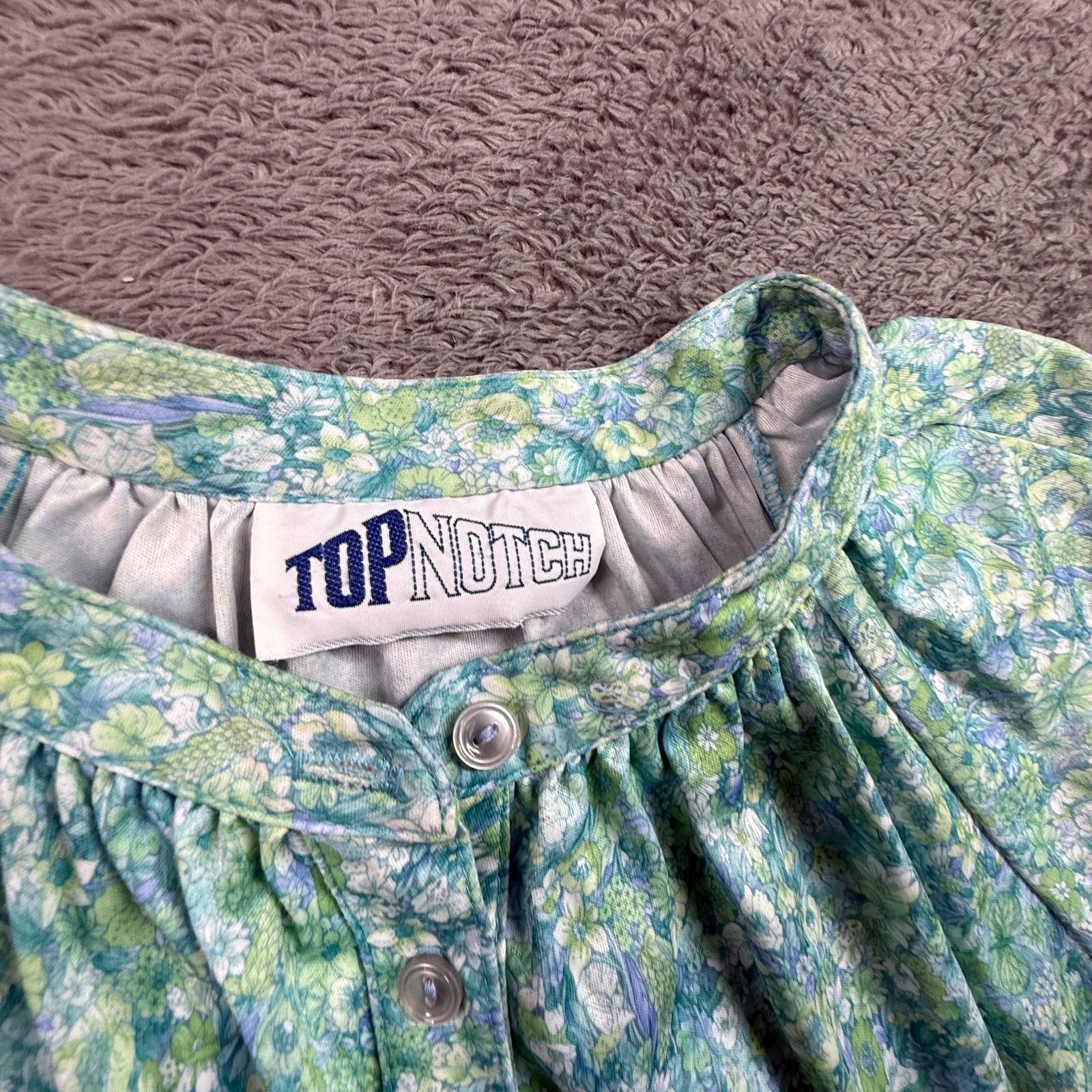 Top Notch Vintage 90s USA Floral Boho Blouse Tie Sleeve Green XXL