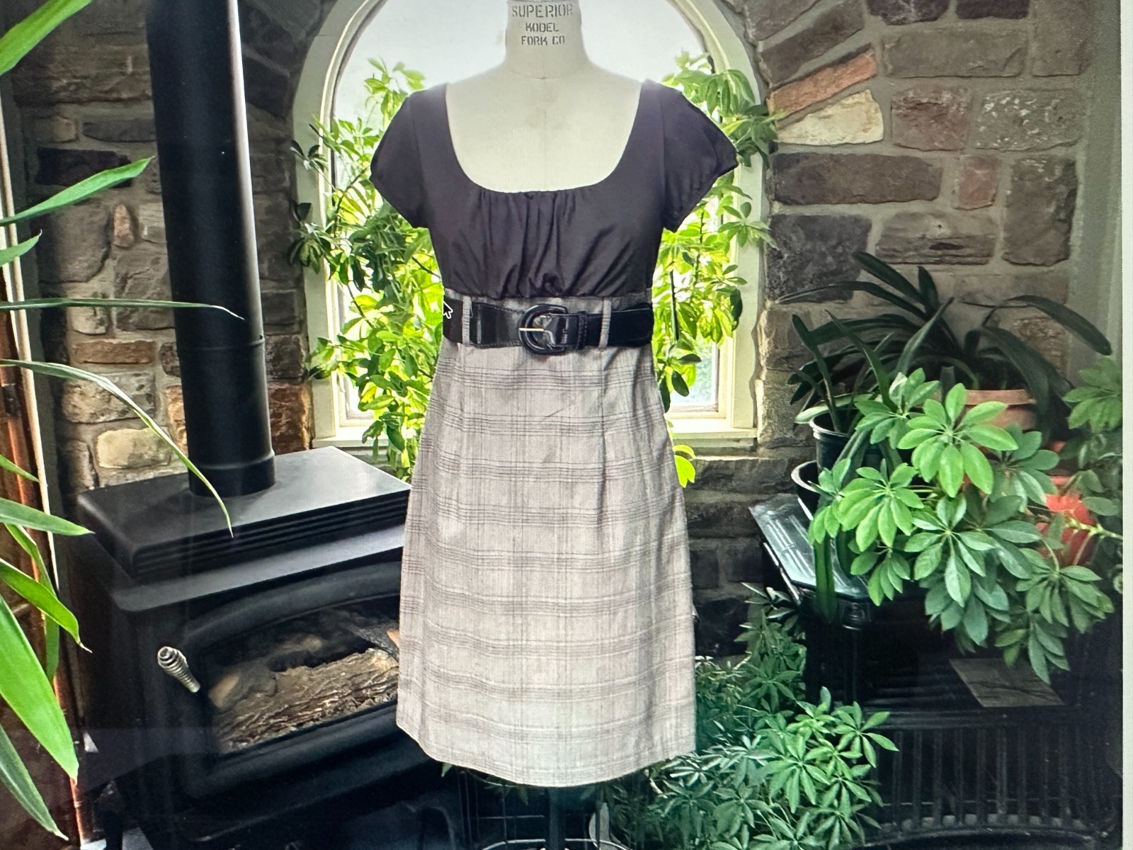 Vintage 1990s Brown Plaid Belted Dress IZ Byer California Deadstock
