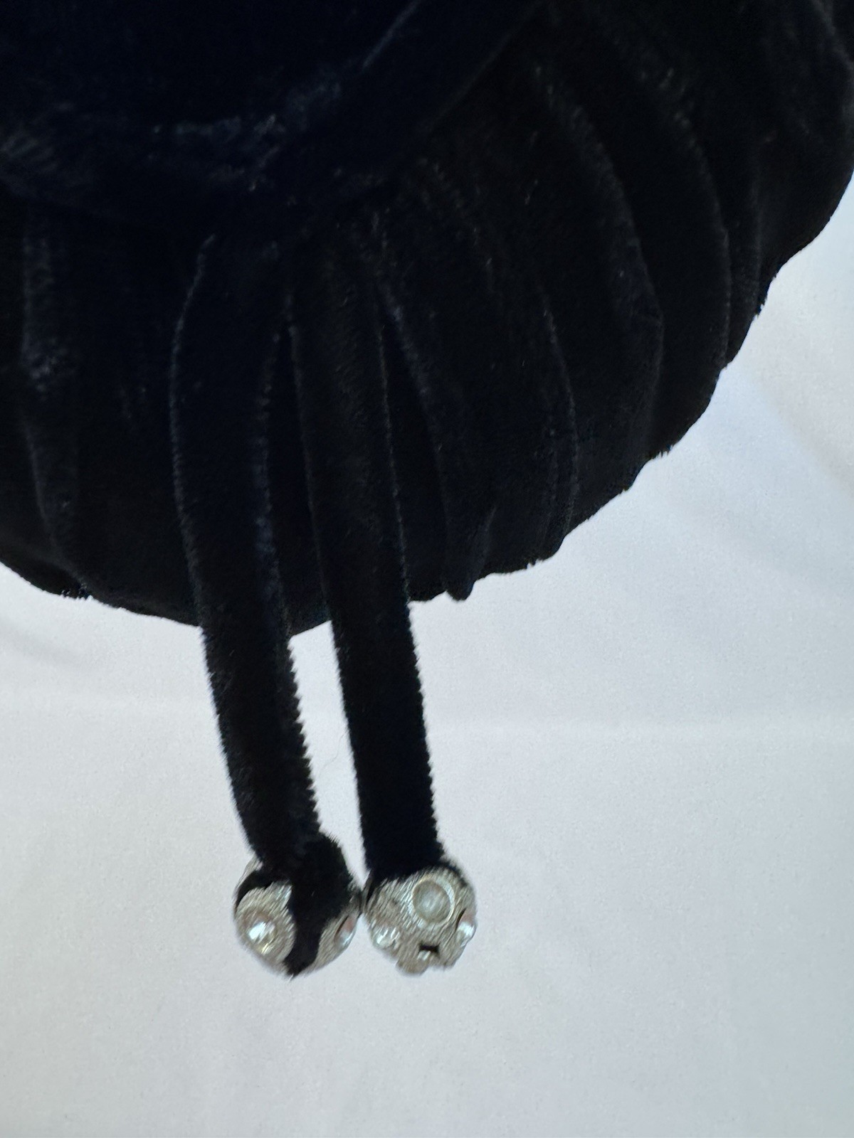 Vintage Black Velvet Cocktail Hat Art Deco Rhinestone Dress Womens FAST SHIP