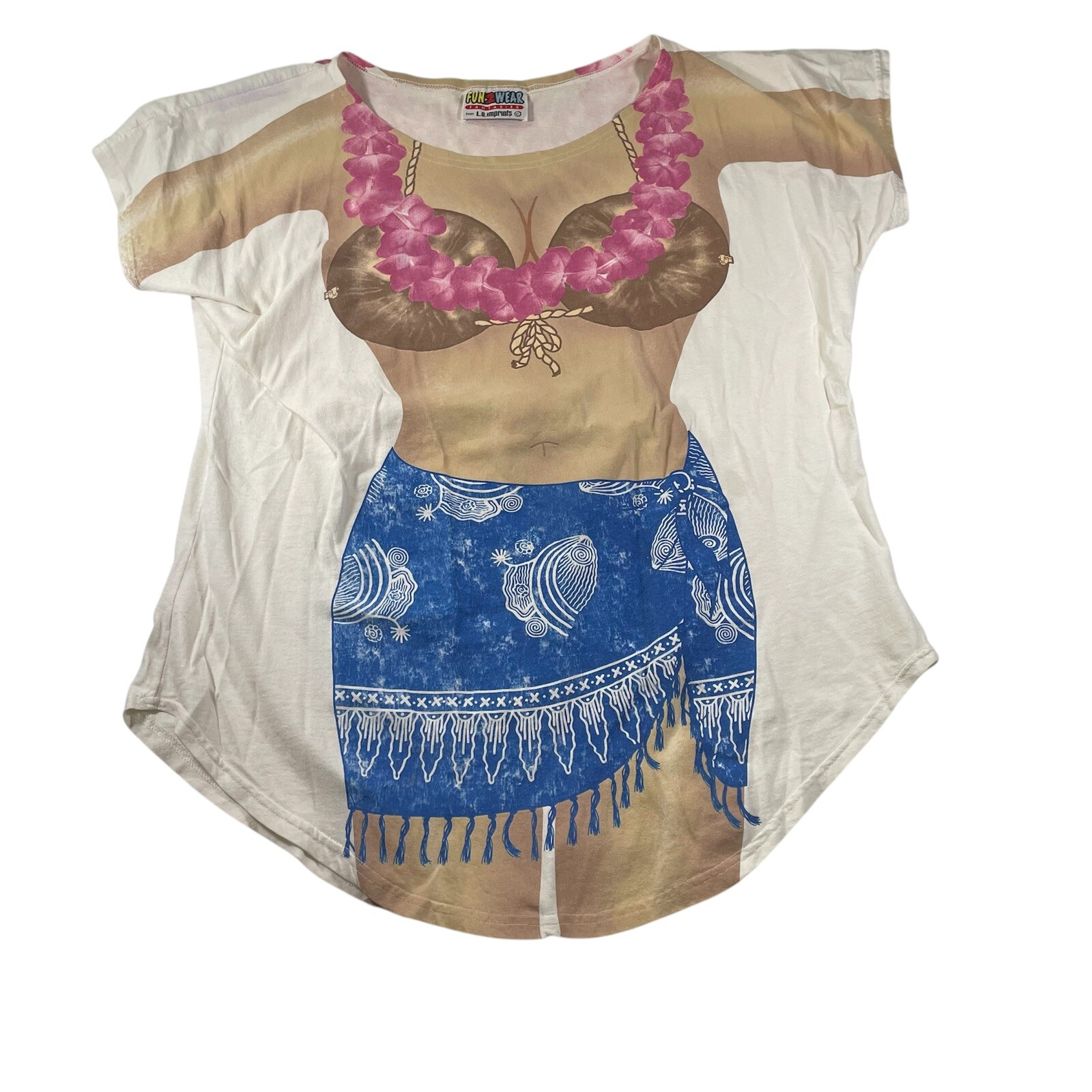 Vtg LA Prints Womens Shirt Fun2wear One Size Hawaiian Girl Graphic Front Back