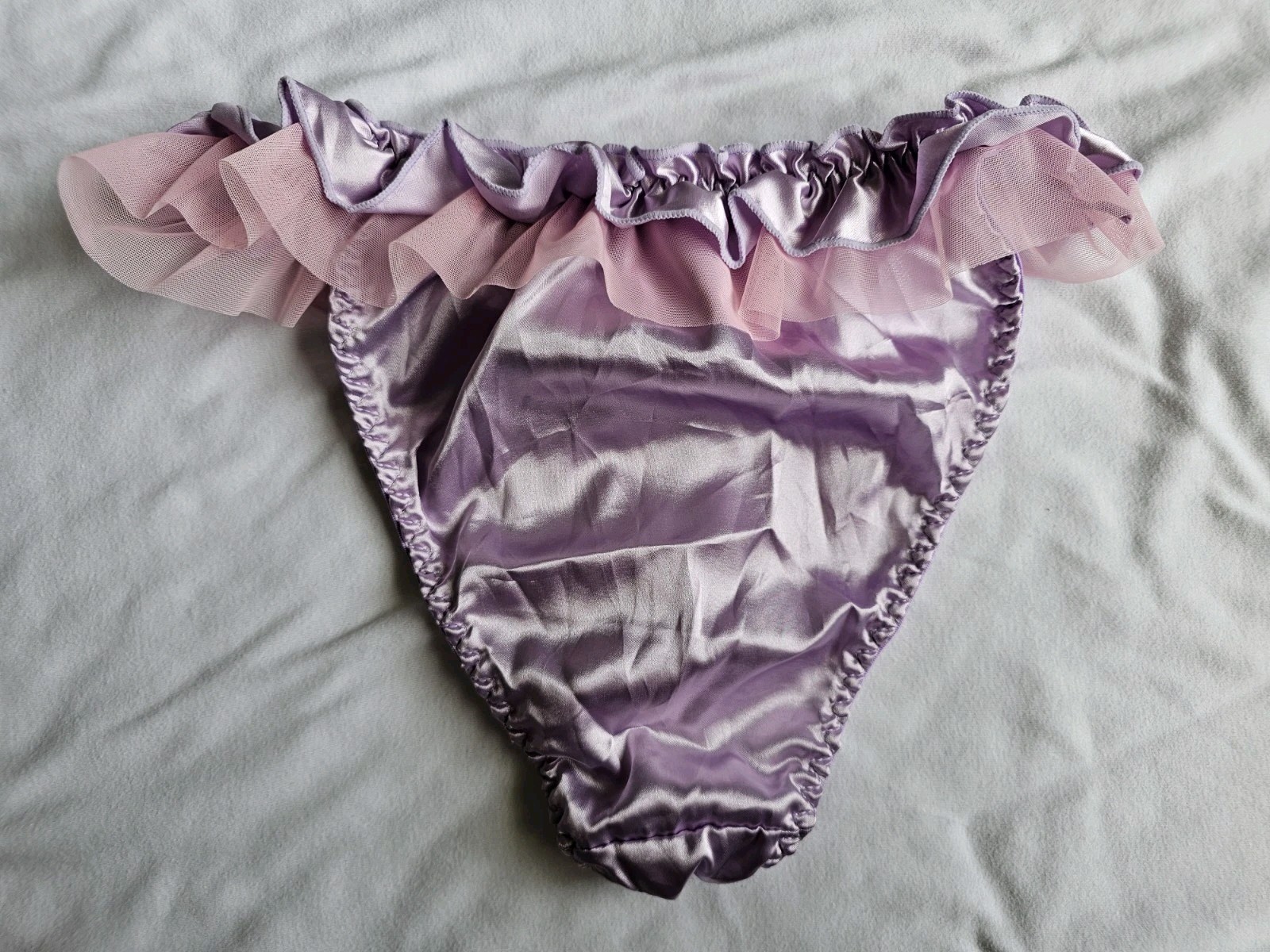Vintage Girly Glossy Satin String Bikini Panties. Size Large