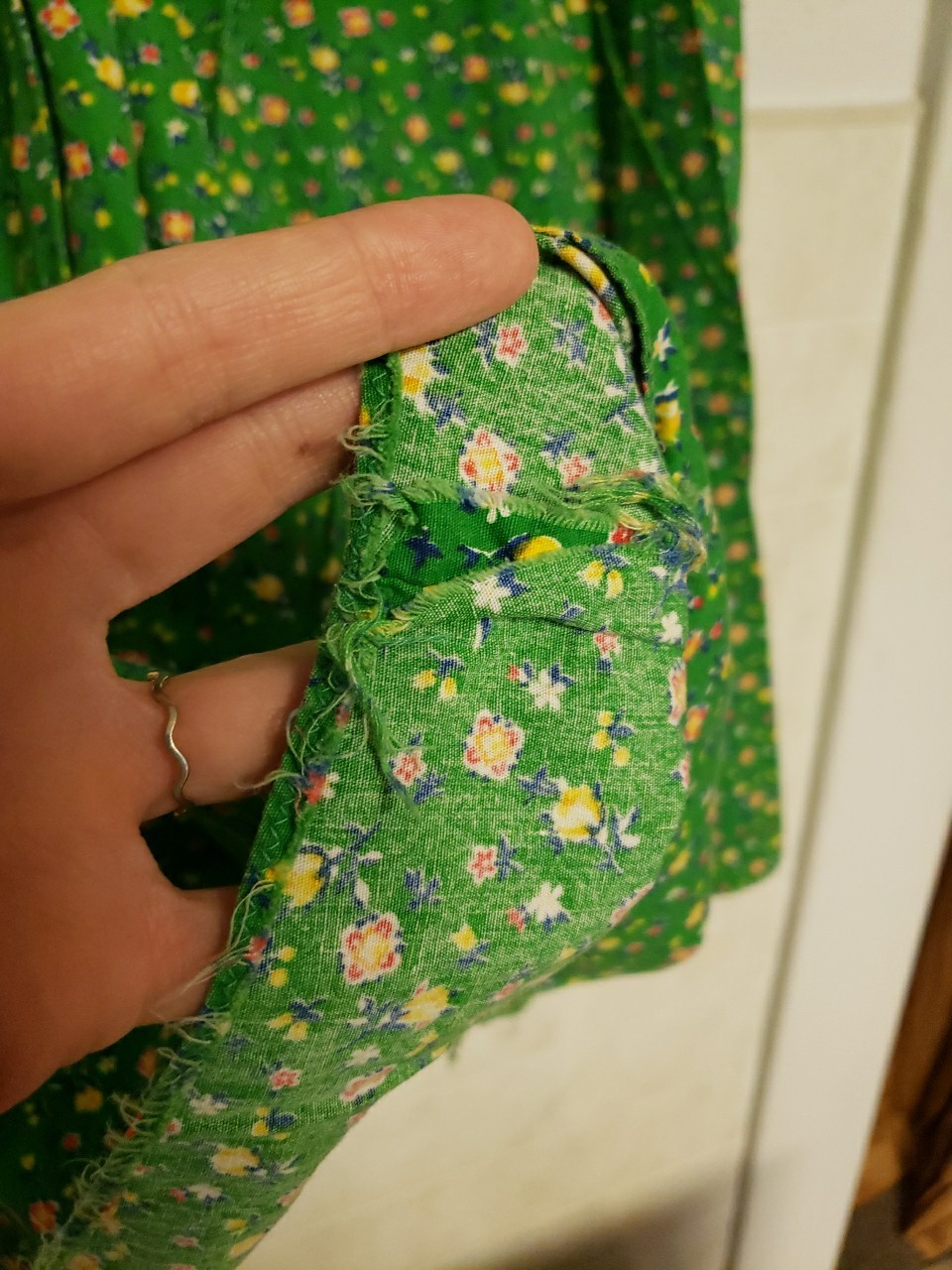 Vtg 1970s Floral Top Skirt Set Dress Small Hippy Prairie Handmade Green Peasant
