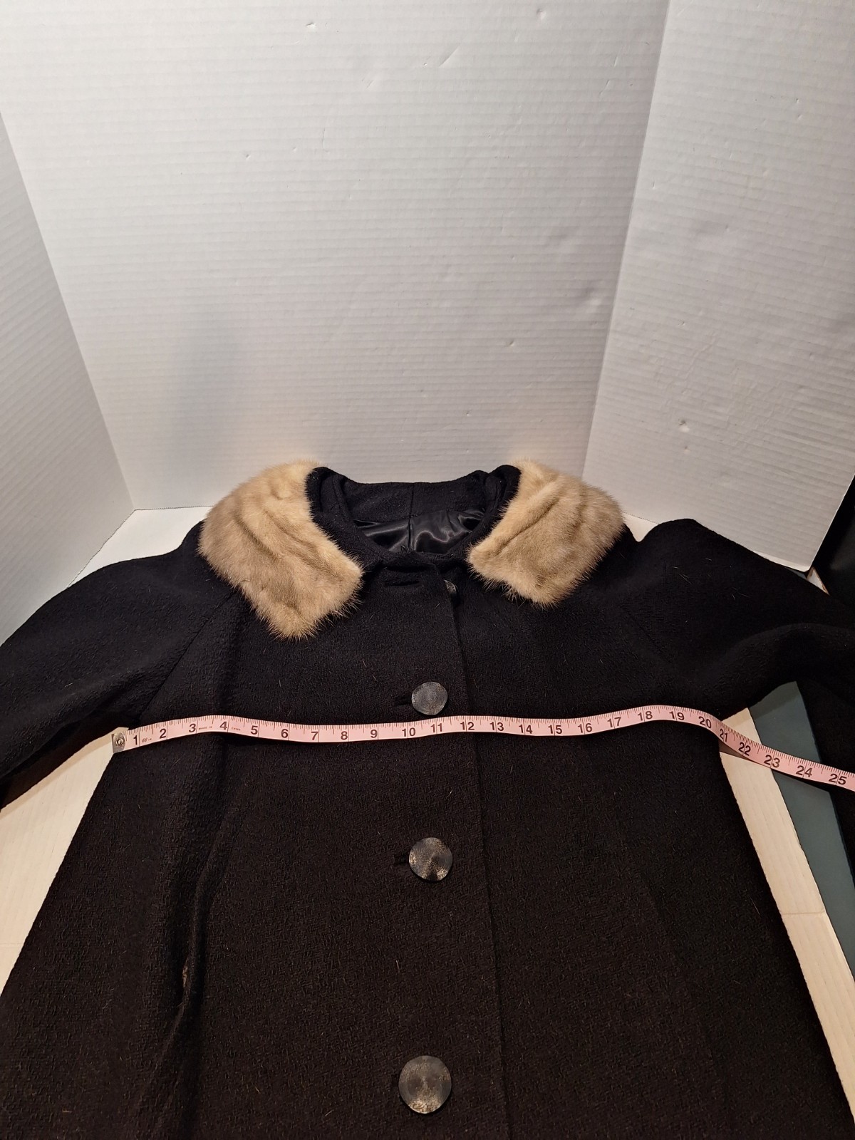 Vintage Sears Fashion Pea Coat With Fur Collar, Woman’s L, Black, Wool, Button