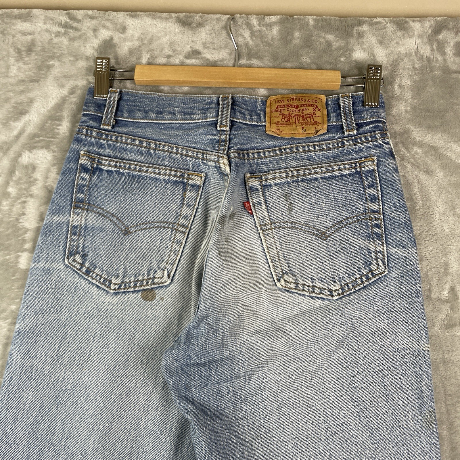 Vintage Levis 701 Student Fit Jeans 28×30 Fits 27×29 Made in USA 90s Button Fly