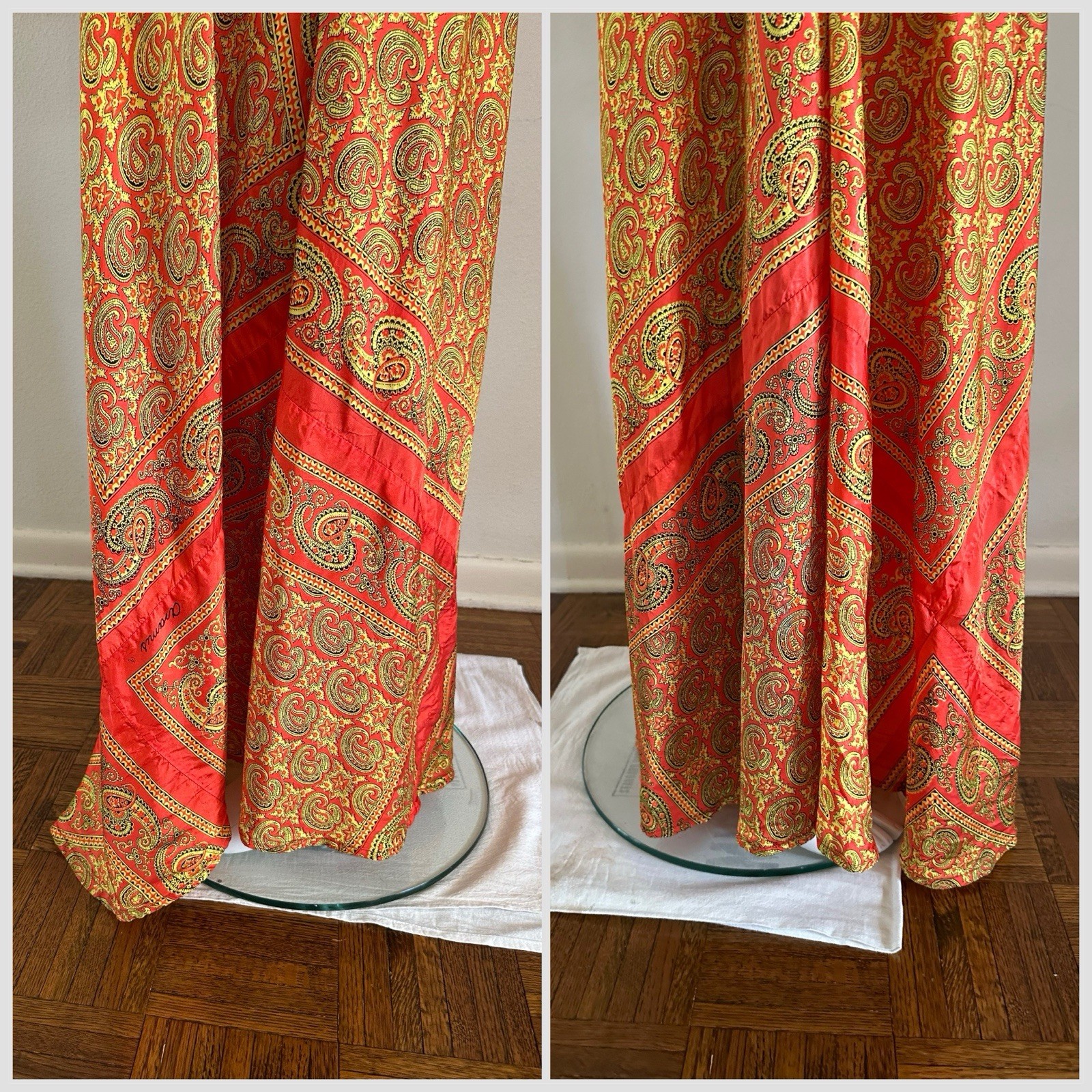 70s VTG Mexican Aramis Scarf Caftan Dress 63” Extra Long Tall Maxi Angel Sleeve