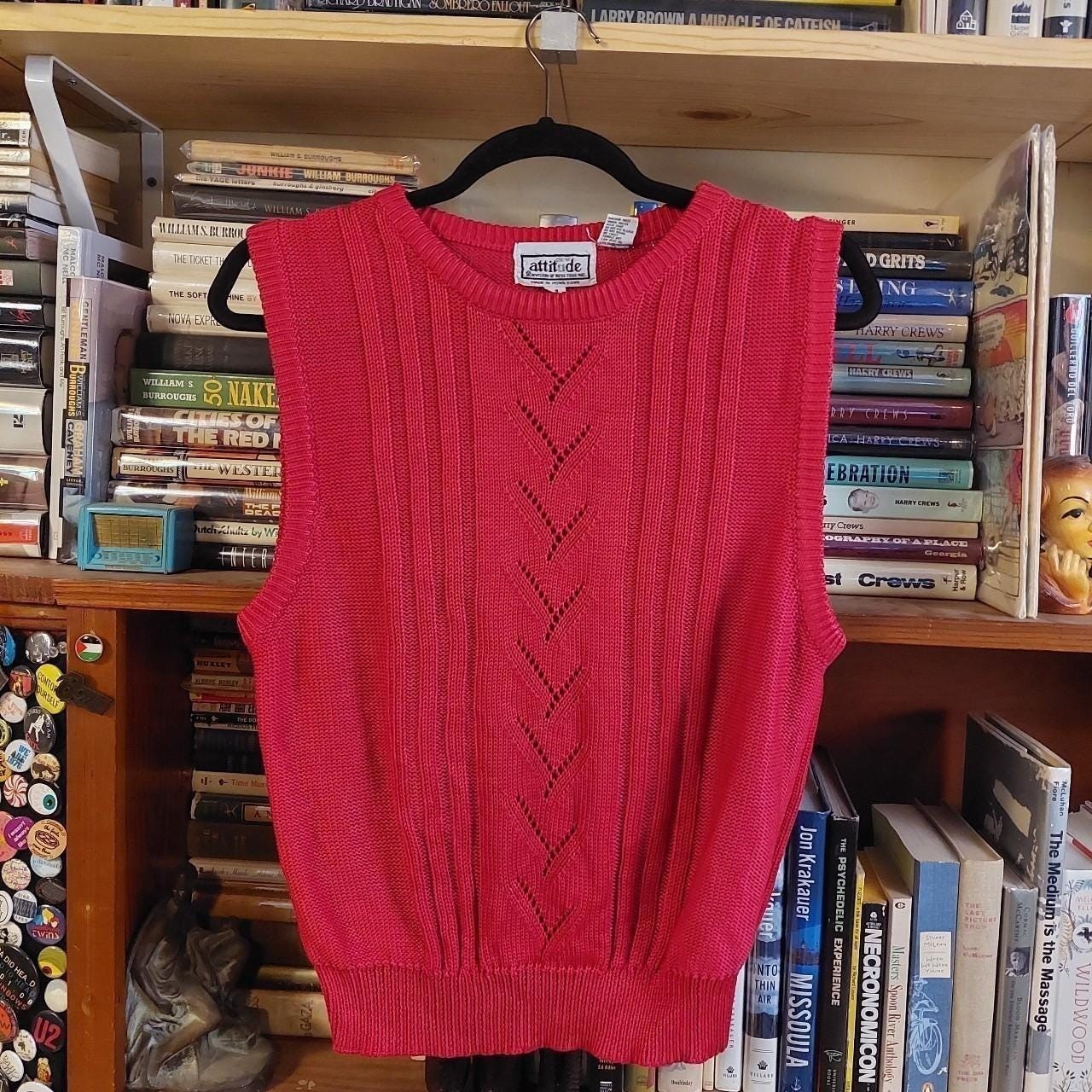Vintage pink preppy knit sweater vest.