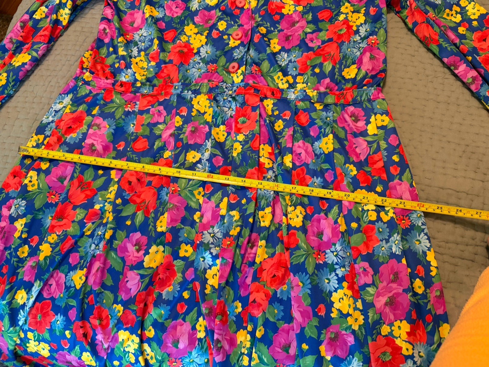 Vintage Custom Mod Floral Stretch Pullover Pleated A-line Shirt Dress – L/XL