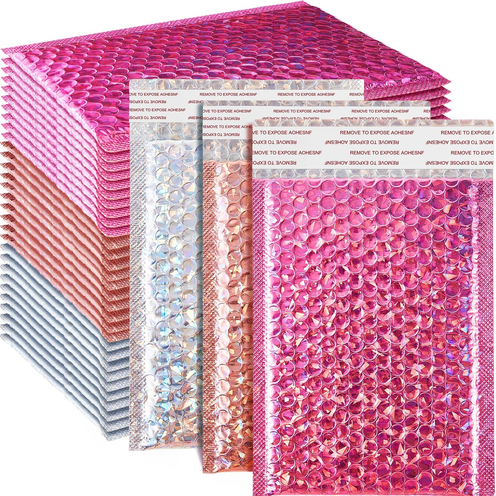 Henoyso 60 Pcs 6×9.5″ Holographic Bubble Mailers Metallic Padded Envelopes