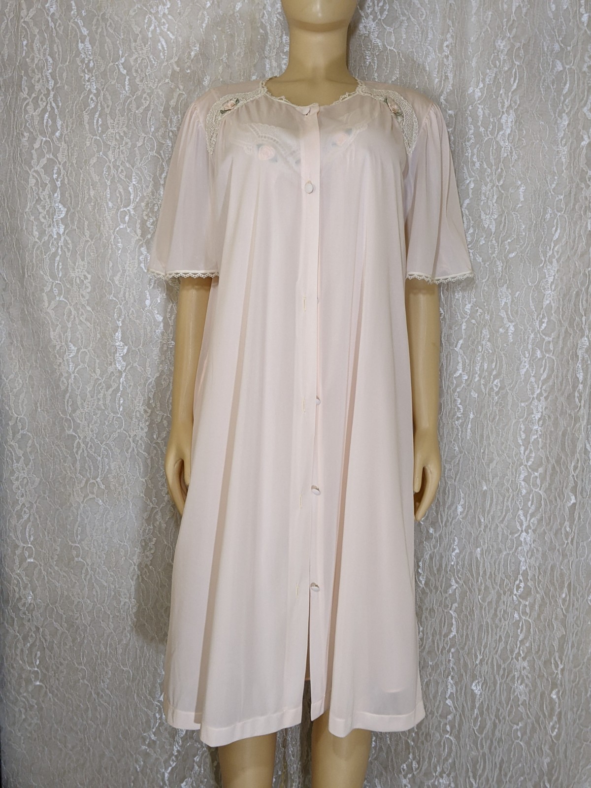 Vintage Lorraine Soft Pink Lightweight Lingerie Dress Nightgown Robe Set L