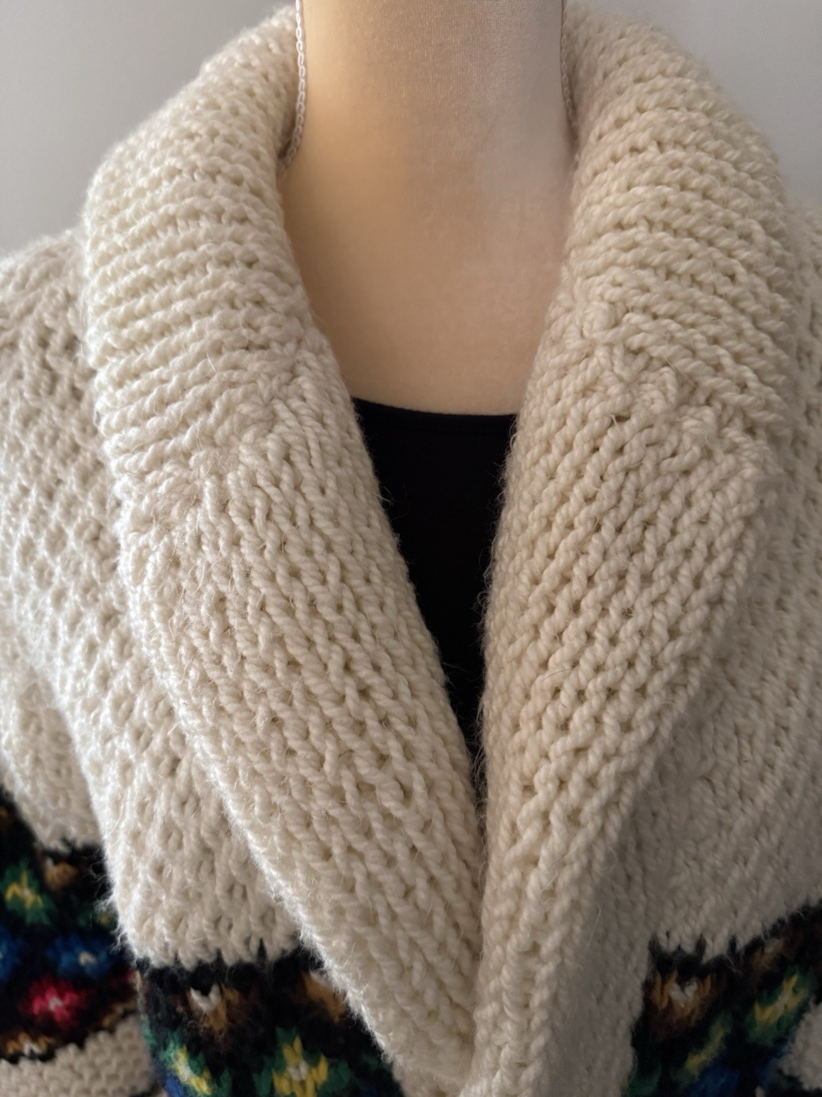 Vintage 60s-70s Cowichan Cardigan With Pockets ~ Shawl Collar ~ Chunky Knit