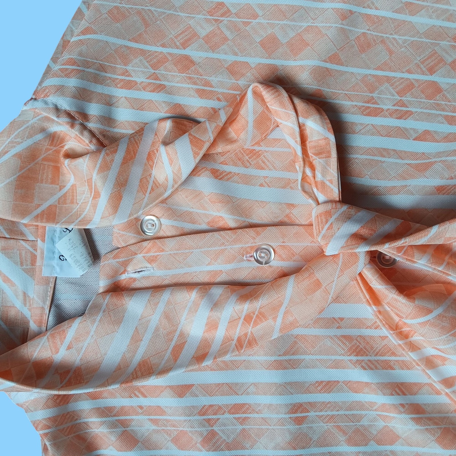 True Vintage Women’s Secretary Blouse Medium 1970s Tie Top sz 10 Pink Geometric
