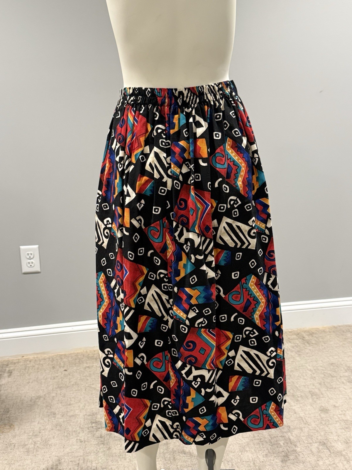 Vtg 1980s Worthington Colorblock New Wave Memphis Pattern A Line Midi Skirt 8P