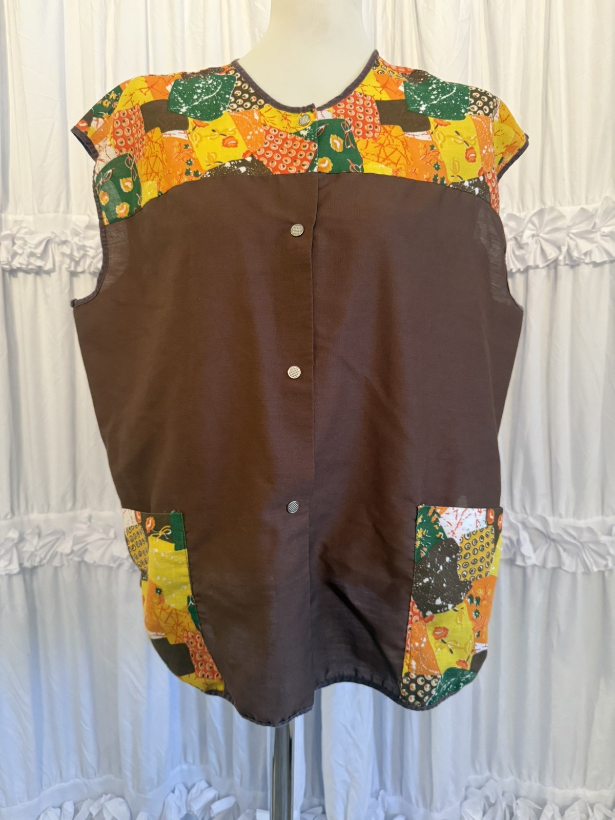 Vintage Womens Artists Smock Country Patchwork Cottagecore Large/XL 1970s