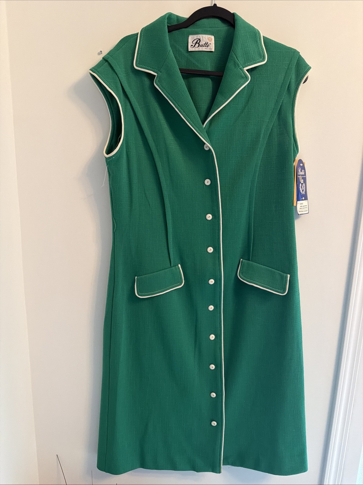 Vintage 60s Mod Butte Button Down Kelly Green Dress NEW WITH TAG, size 16