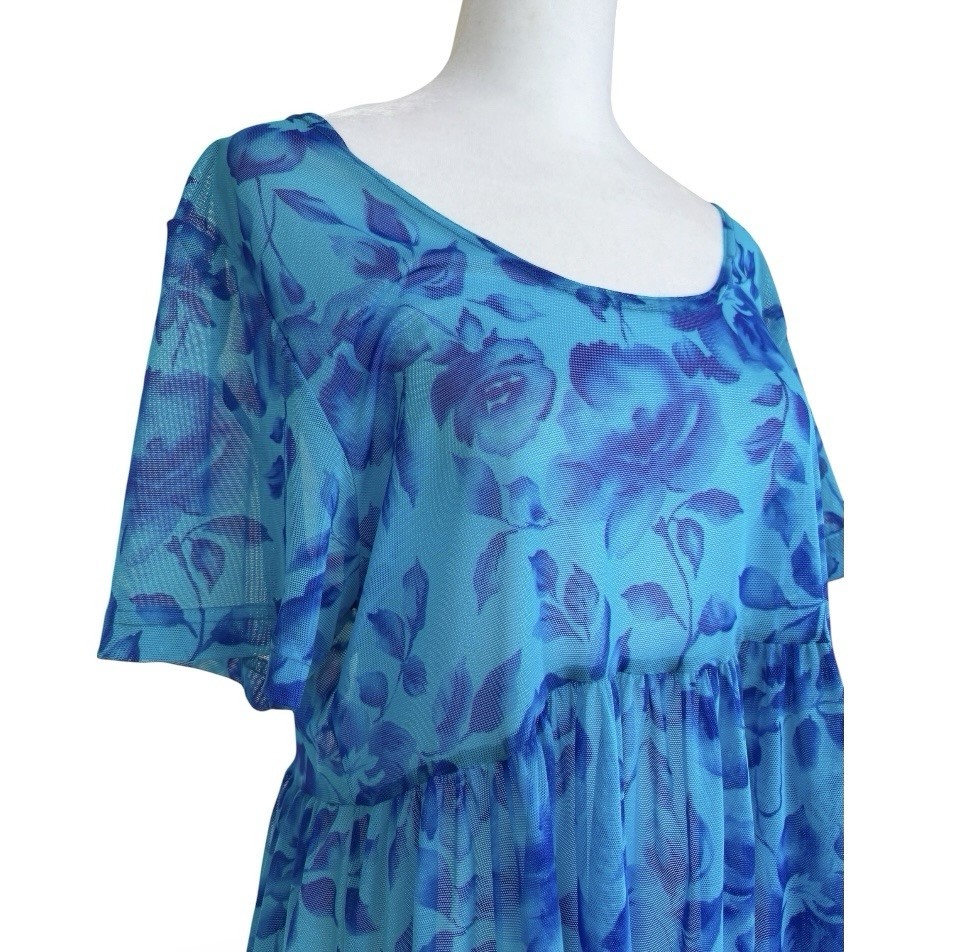 VTG 90s Cole of California Sheer Mesh Floral Empire Waist Swim Cover Up Sz M/L