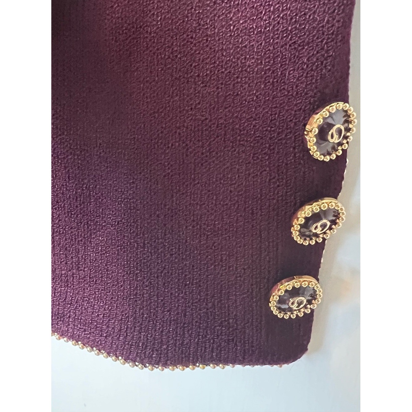 VTG ST JOHN Collection Burgundy Santana Knit Jacket Blazer Gold Beaded Trim Sz 6