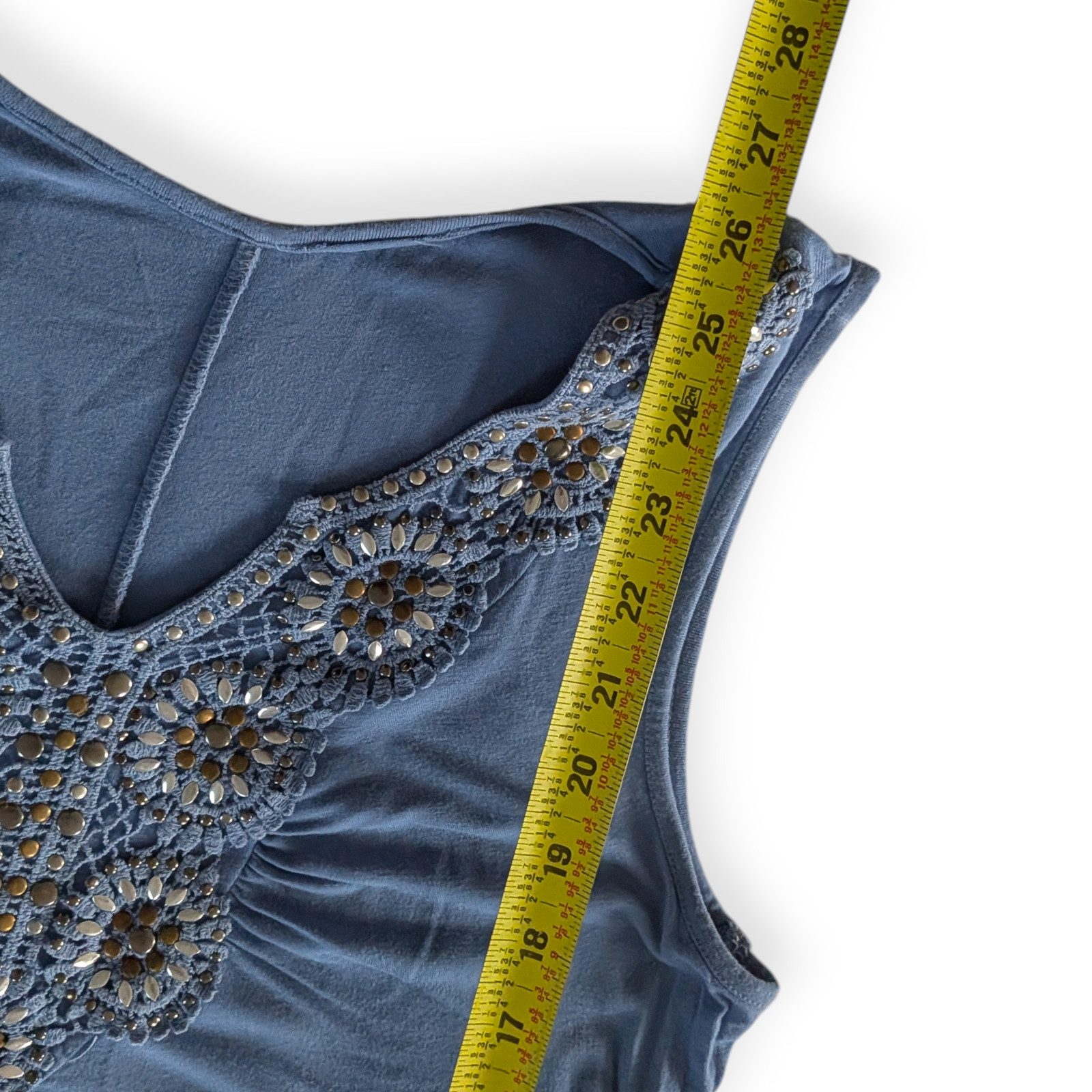 Style&co. Blue Ombre Beaded Crochet Rayon Tank Tunic Top Size M Asymmetric Hem