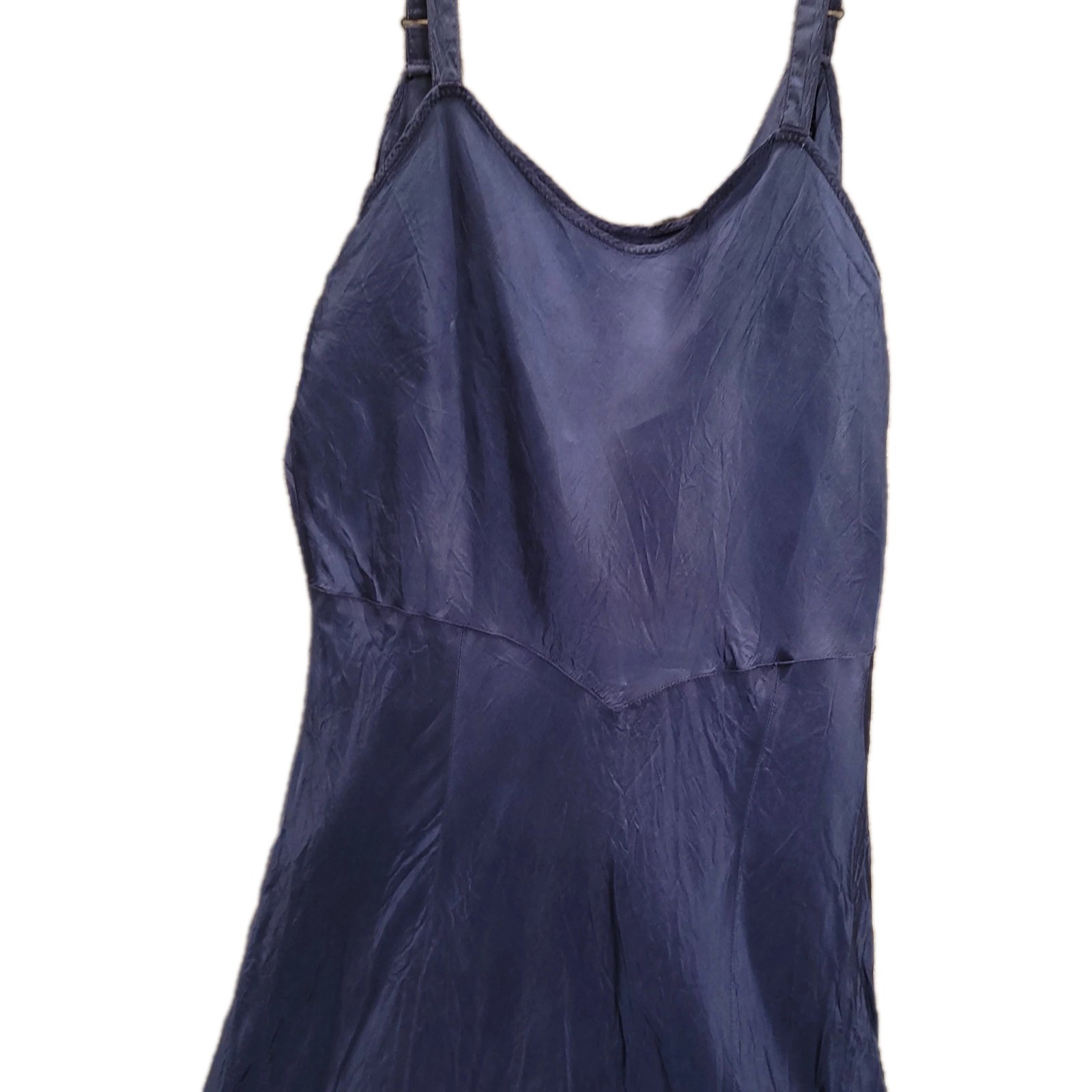 VTG 1940’s Blue Satin Taffeta Pinup Lingerie Full Slip Bias Dress Gown Capri 34