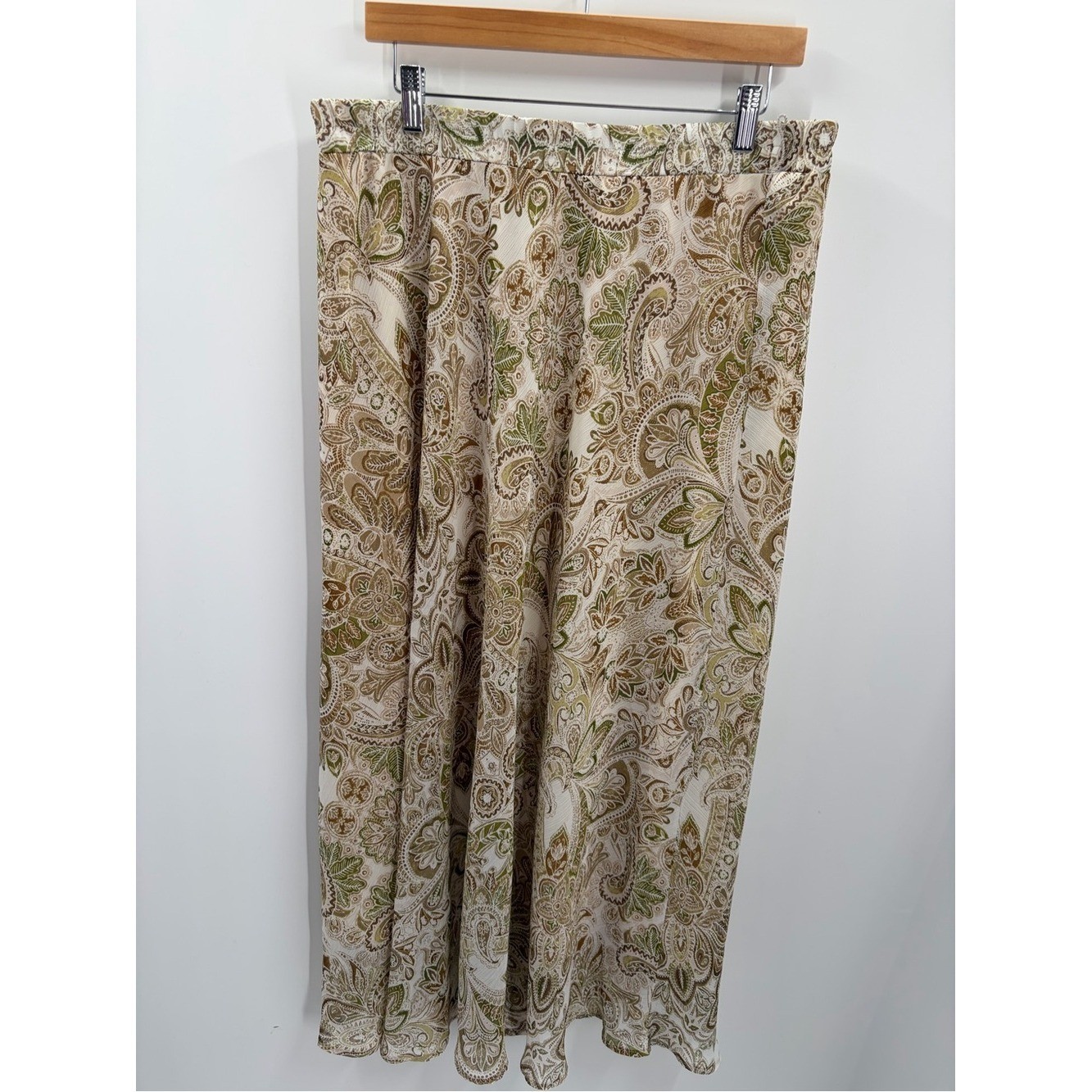 Vintage Dressbarn Bohemian Paisley Maxi Skirt Earthy Green Tan L