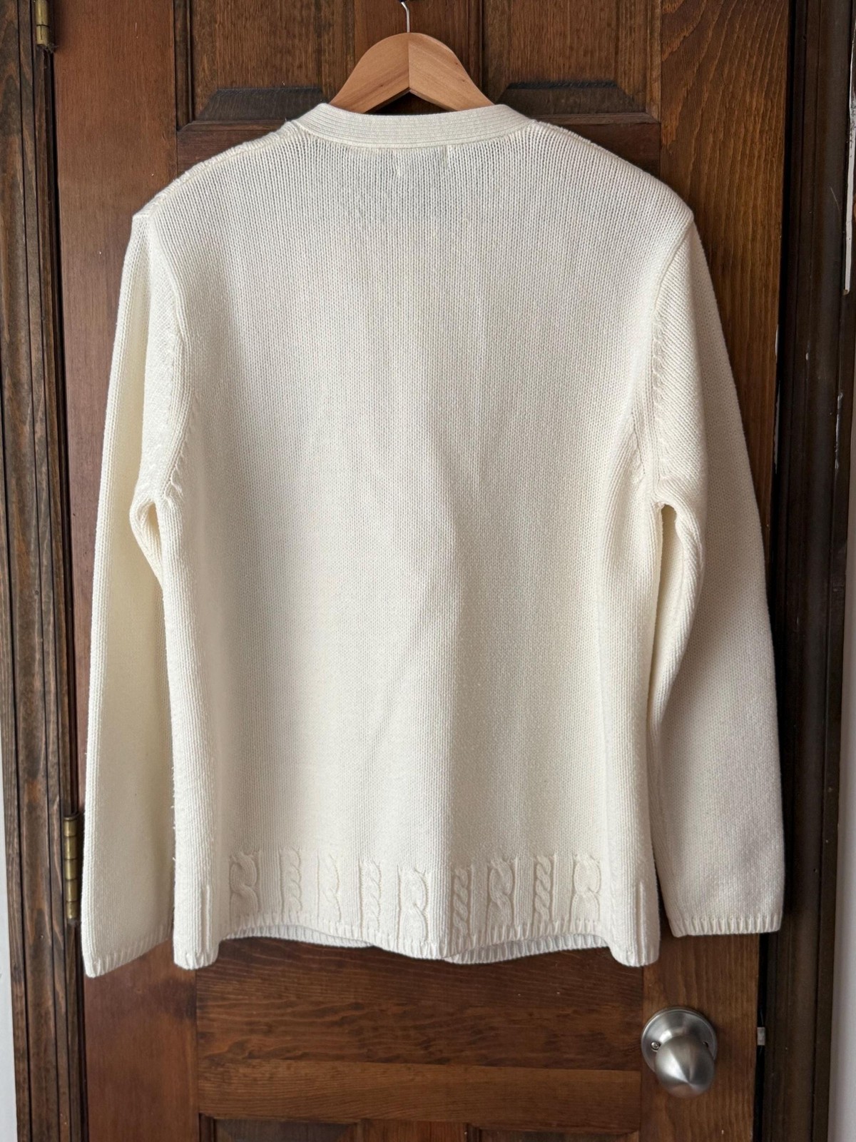 Vintage 90s Classic Elements Ivory Cable Knit Cardigan Sweater Size Large