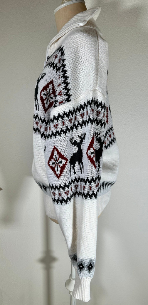 Vintage 90s Scandia Woods Cardigan Sweater Zip Front Deer Design Knit