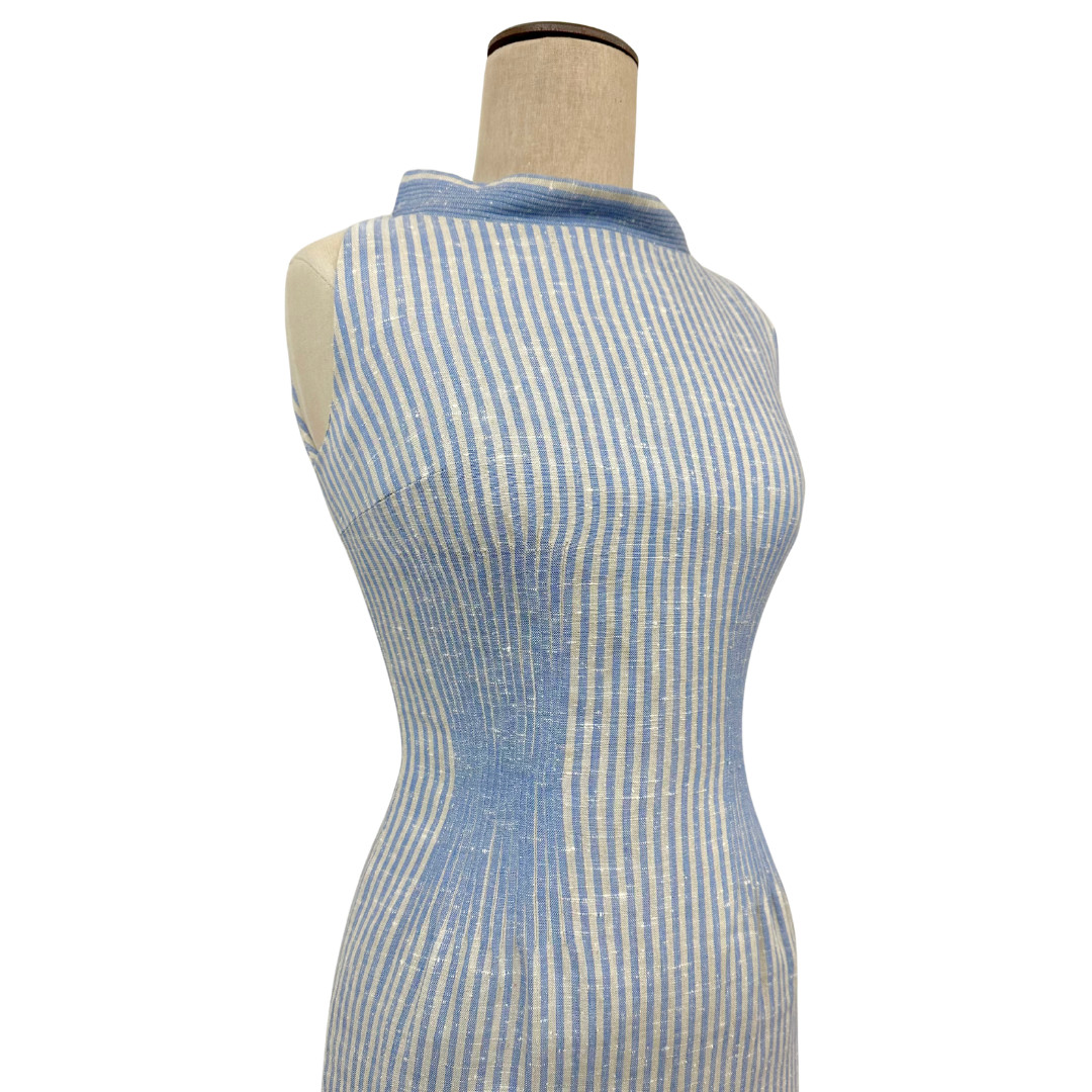 Vintage 1960s Anne Fogarty Blue Striped Wiggle Dress