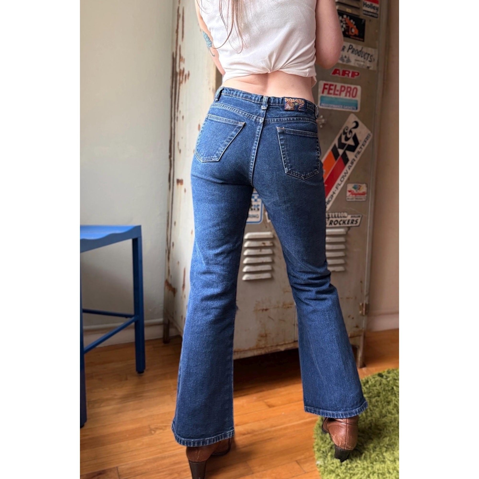 Vintage Y2K Fringe Panel Jeans | Low Rise Kick Flare Denim | Medium Wash | 29″