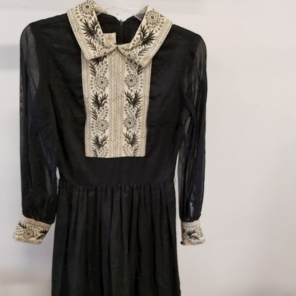 HOWARD WOLF Vintage Handmade 1960s Black Bird Dress Sz 6
