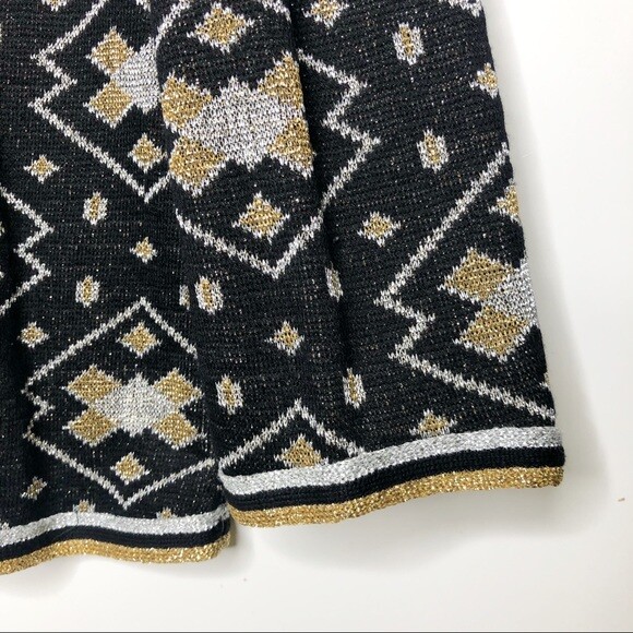 Vintage Metallic Geometric Sweater Black Gold Holiday Christmas Medium