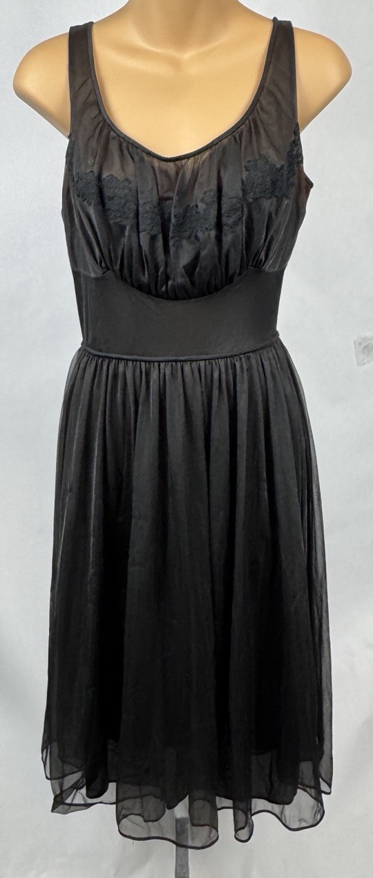 Vintage Shadowline Nylon Nightgown Black Size 34 Lace Empire Waist Tie Back