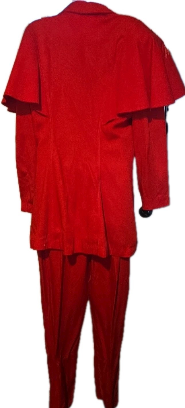 Vtg 80’S IIF Red Glam Pantsuit Sz 10 Mini Cape Jacket & Pants Statement Emblshd