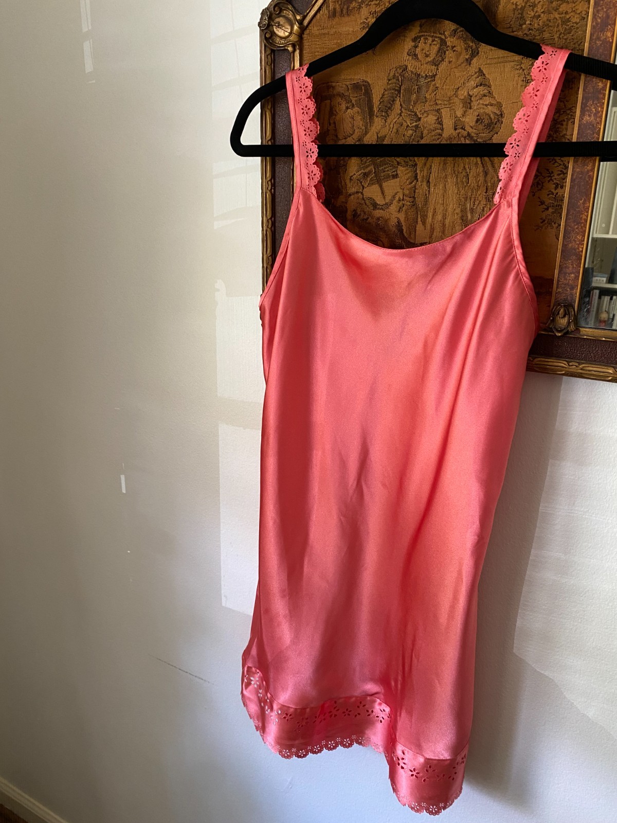 Vintage 1990s Halston Coral Orange Eyelet Half Slip Boho Medium