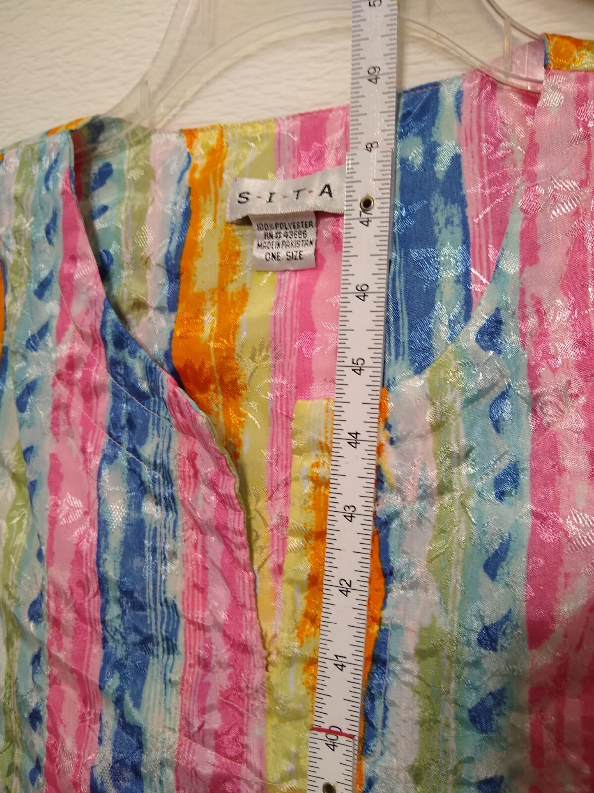 SITA ~ Floral Rainbow Striped V-Neck Kaftan Dress Moo Moo – One Size – Vtg 70’s