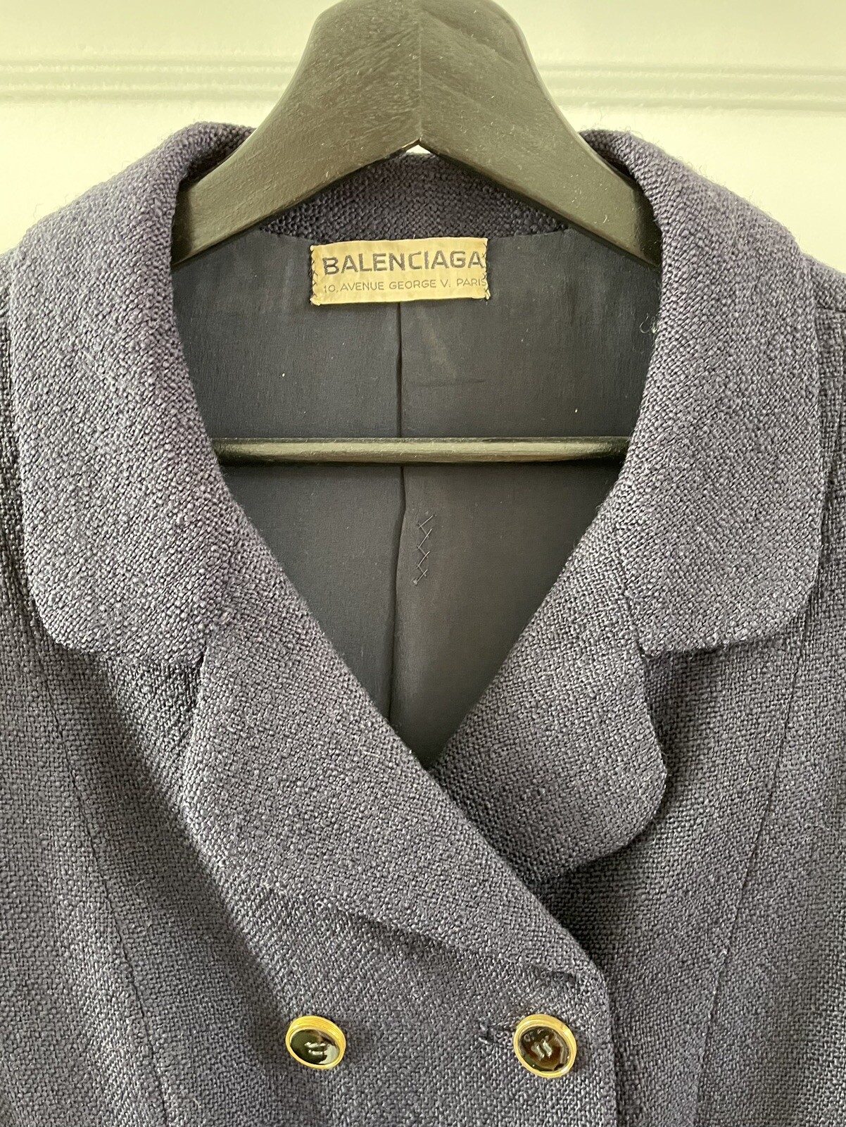 Vintage 1950’s CRISTOBAL BALENCIAGA Couture DB Navy Tweed Jacket Skirt Suit