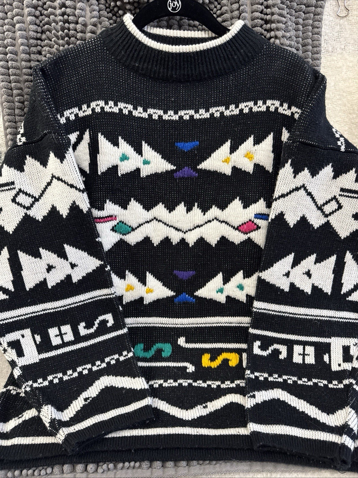 Vintage – 80s Bramble Lane – Graphic Sweater – Black/ White Mock Neck – Medium