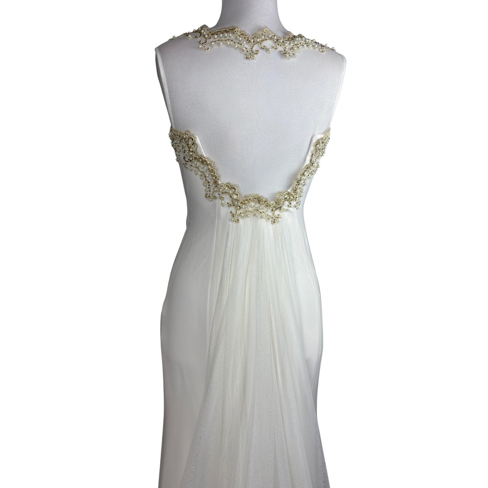 Vintage Pearl Beaded Illusion Back Mermaid Wedding Dress Bride