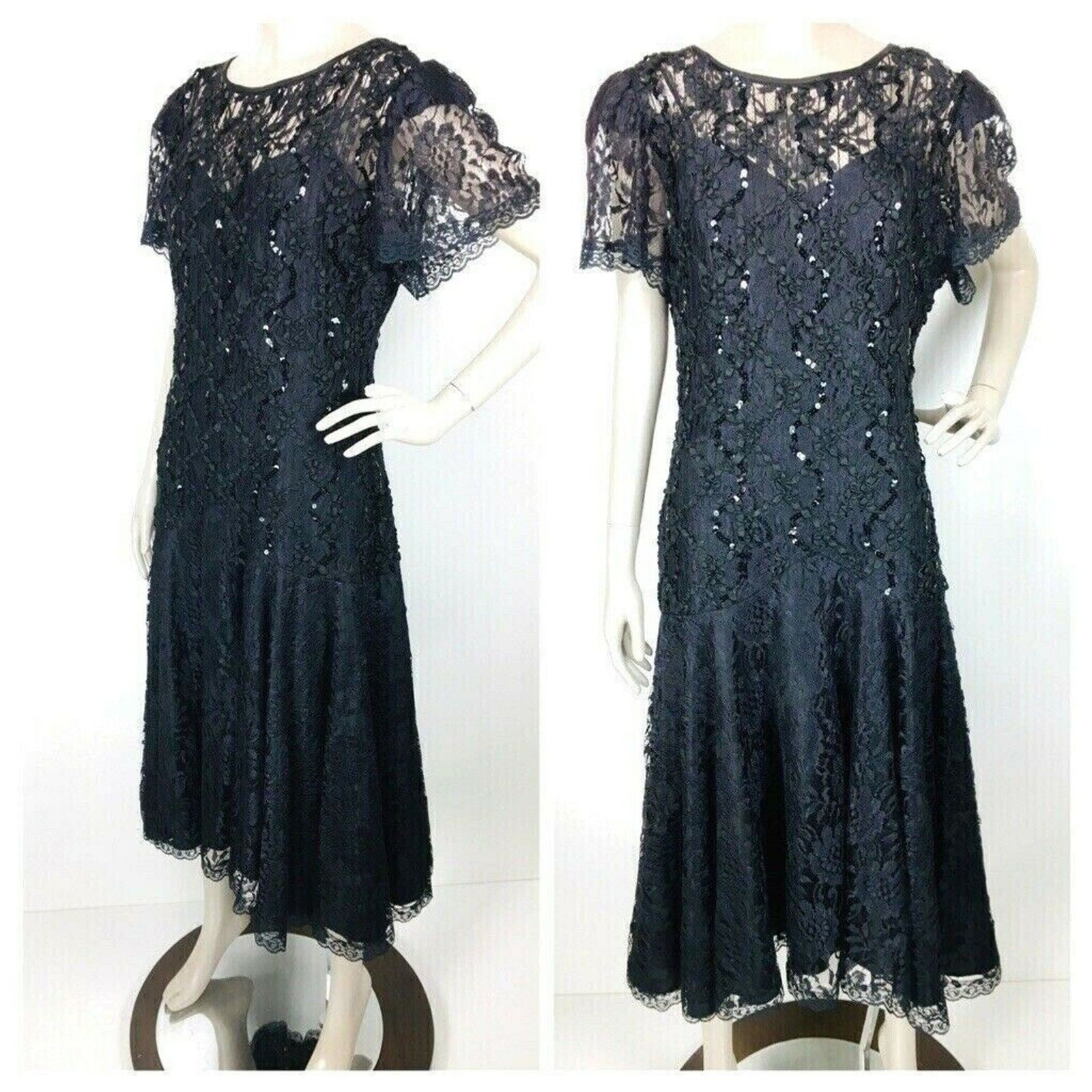 VTG Dark Romance Goth Witchycore Halloween Wedding Black Lace Beads Party Dress