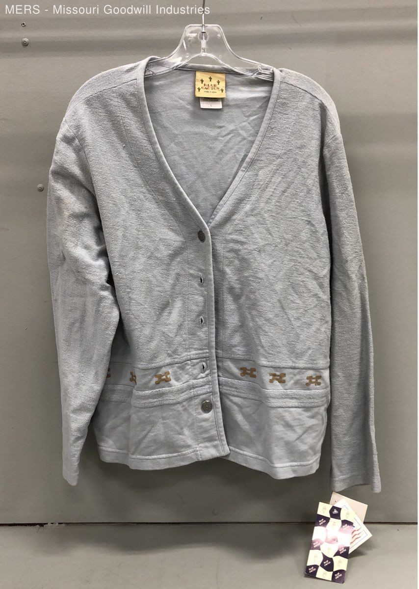 Vintage 90s Blue Cactus Women’s Cardigan Light Blue Embroidered Cactus Sz L NWT