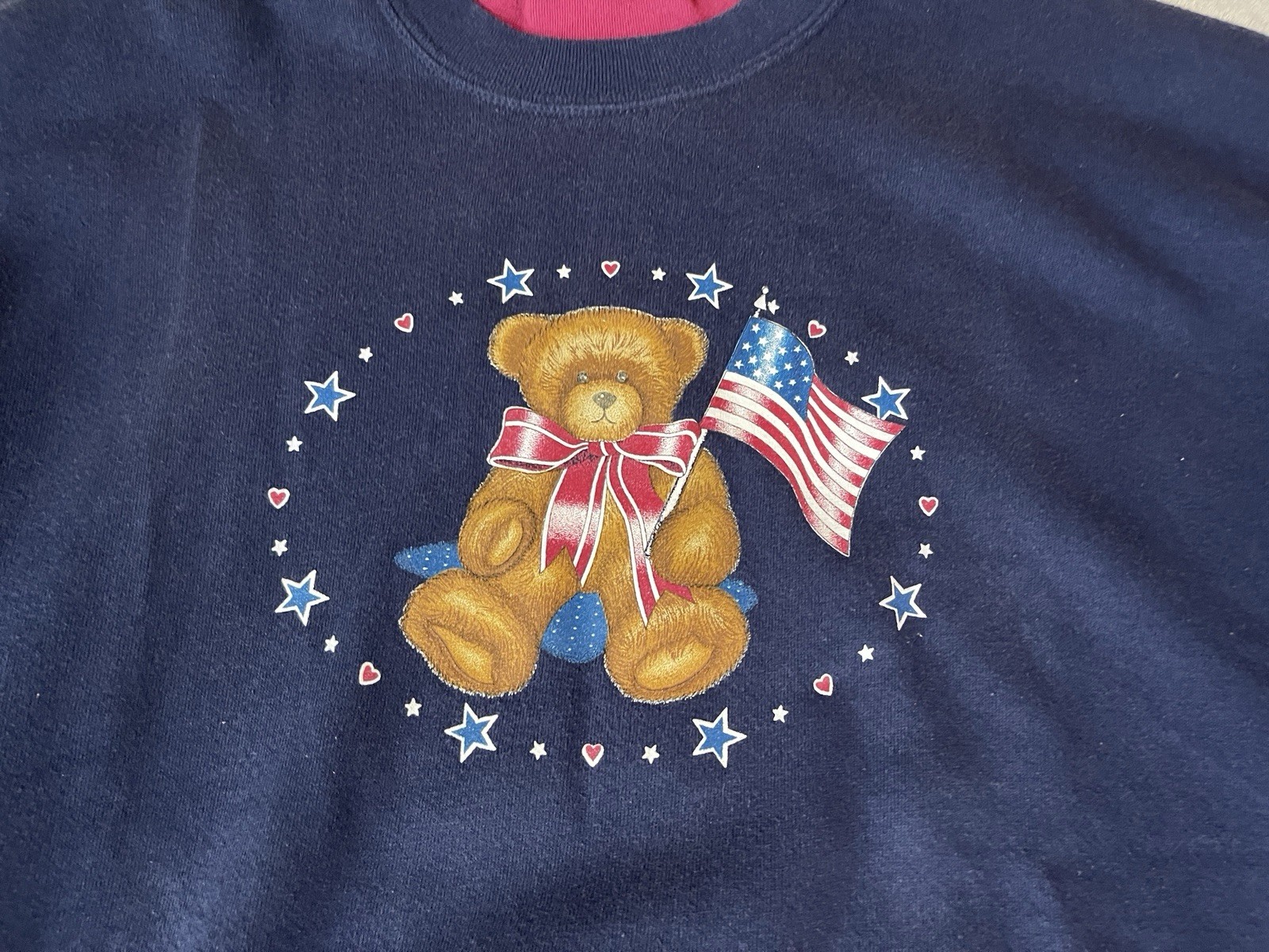 VTG Endless Designs Patriotic Teddy Bear XL Crewneck Sweatshirt USA !!