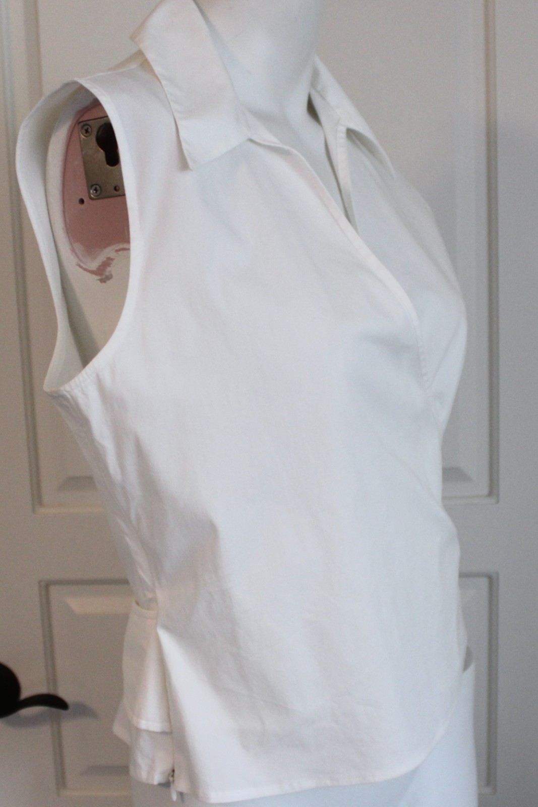 Dana Buchman White Wrap Collared Tie Back Vintage Top size 8 Y2K