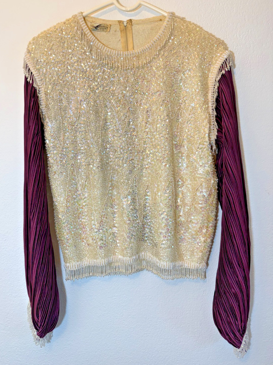 Bucaroni Vintage Beaded Sequin Antron SZ S top w/ Purple sleeves and Skirt 60’s