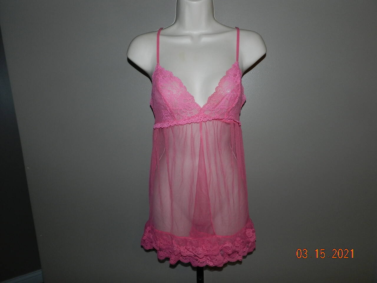 VICTORIA’S SECRET BABYDOLL BRIGHT PINK MESH LACE S